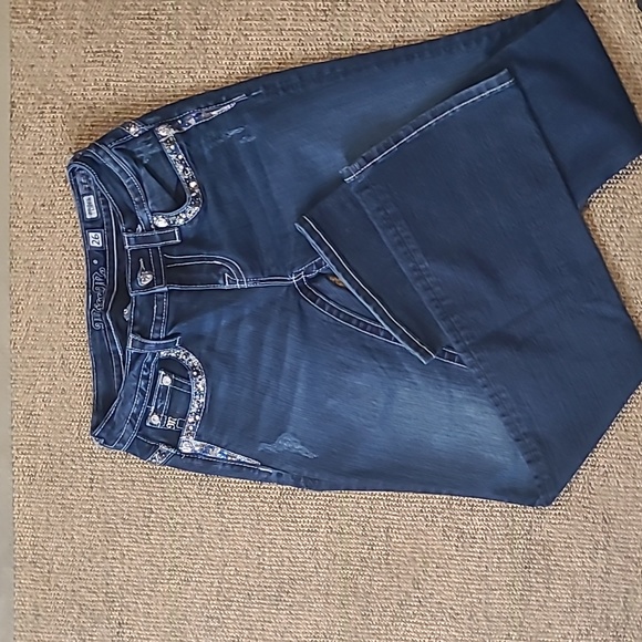 MISS ME Border Flap Pocket  Slim Boot Cut  W/ Sequins & Rhinestones Size26 - Picture 1 of 8